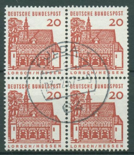 Bund 1964/65 Bauwerke klein, Torhalle Lorsch 456 4er-Block gestempelt