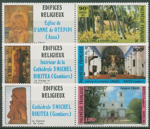 Französisch-Polynesien 1985 Kirche Kathedralen 439/41 ZF links postfrisch