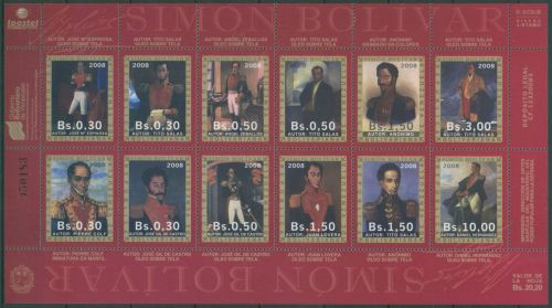 Venezuela 2008 Gemälde von Simón Bolivar 4006/17 ZD-Bogen postfrisch (SG61728)