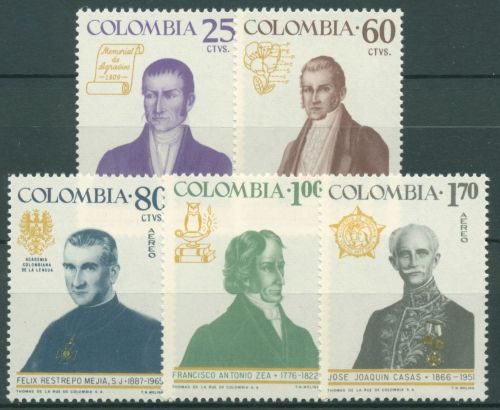 Kolumbien 1967 Persönlichkeiten 1090/94 postfrisch