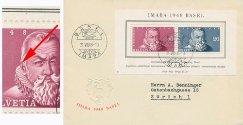 Schweiz 1948 IMABAmit Plattenfehler auf Ersttagsbrief Block 13 II FDC (X81150)