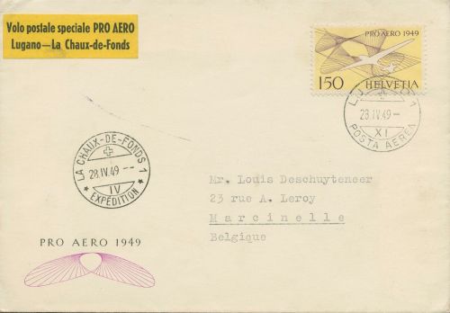 Schweiz 1949 Pro Aero Segelflugzeug 518 auf Brief (X81155)