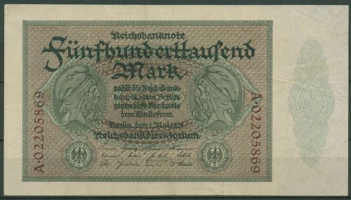Dt. Reich 500000 Mark 1923, DEU-99b Serie A, leicht gebraucht (K1773)