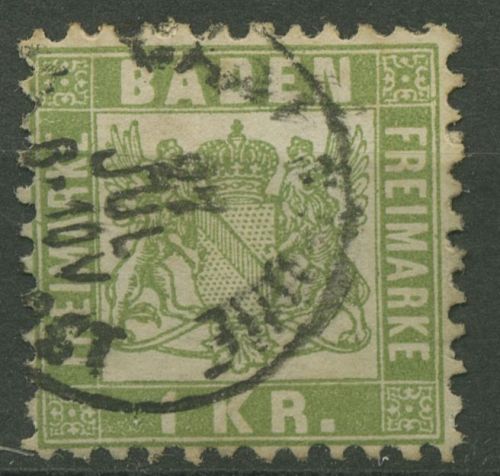 Baden 1868 1 Kreuzer lebhaftgrün 23 gestempelt