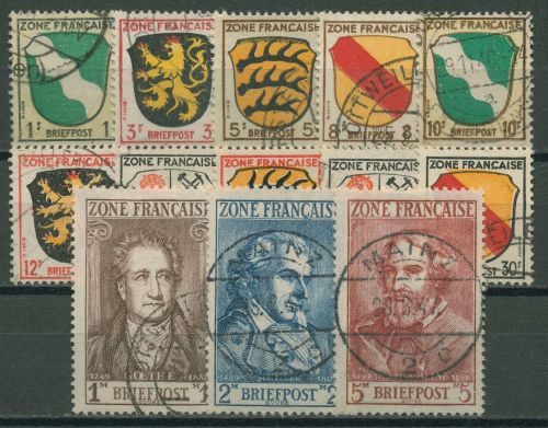 Französische Zone: Allg. Ausgabe 1945/46 Wappen/Dichter 1/13 gestempelt, geprüft