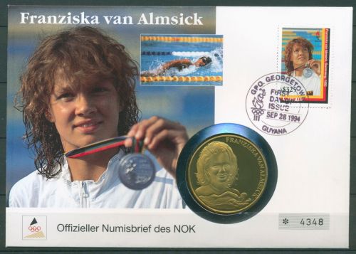 Guyana 1994 Olympia Franziska v. Almsick Numisbrief mit Medaille (N448)