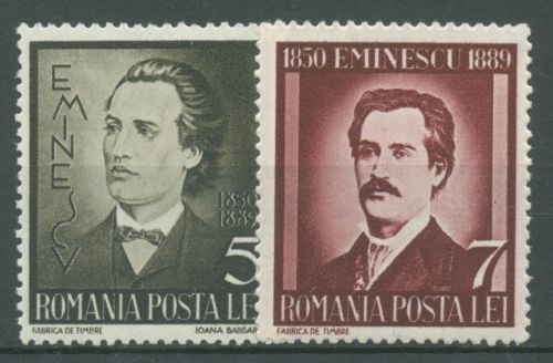 Rumänien 1939 Dichter Mihai Eminescu 596/97 postfrisch
