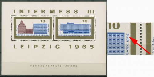 DDR 1965 Stadt Leipzig mit Plattenfehler Block 23 F 1a postfrisch (C81168)