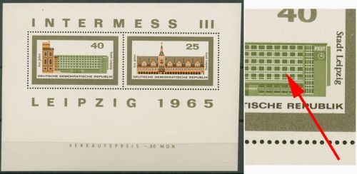 DDR 1965 Stadt Leipzig mit Plattenfehler Block 24 F 1a postfrisch (C81175)