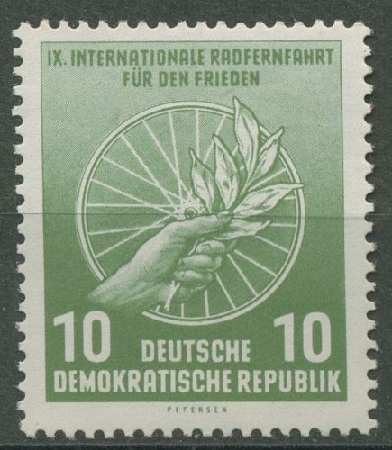 DDR 1956 Radfernfahrt in Farbe b: dunkelolivgrün 521 b postfrisch