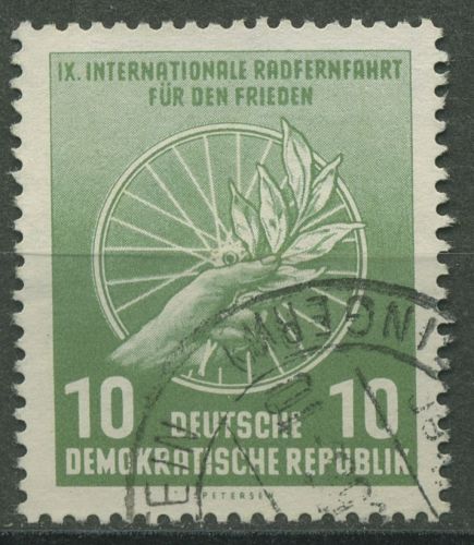 DDR 1956 Radfernfahrt in Farbe b: dunkelolivgrün 521 b gestempelt