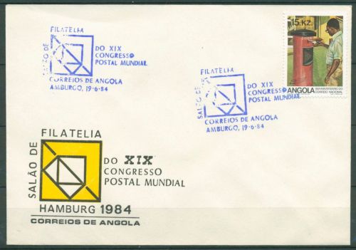 Angola 1983 Philatelistenkongress Hamburg´84 Briefkasten 689 auf Brief (X60975)