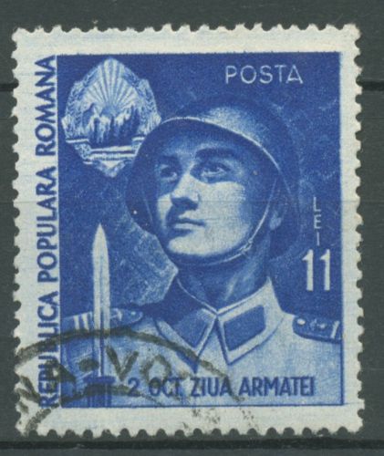 Rumänien 1951 Tag der Volksarmee Soldat Wappen 1291 gestempelt