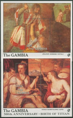Gambia 1988 Gemälde von Tizian Venus Block 49/50 postfrisch (C40740)