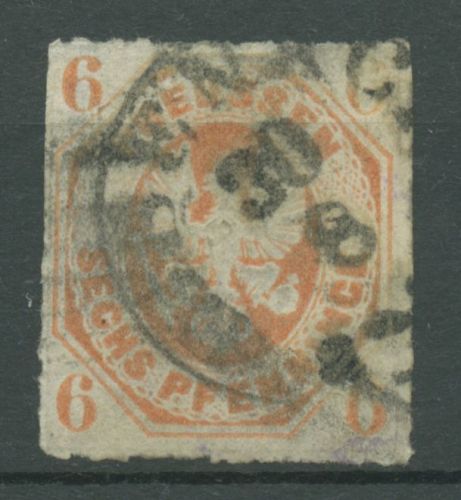 Preußen 1861 Wappenadler 15 a gestempelt, Mängel