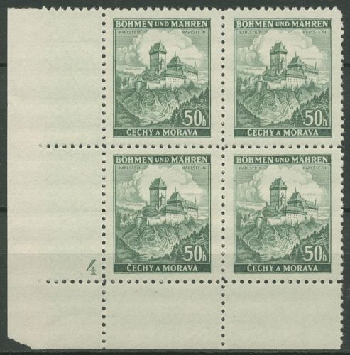 Böhmen & Mähren 1939 Eckrand-4er-Block 100er-Bogen 26 Pl.-Nr. 4 postfrisch