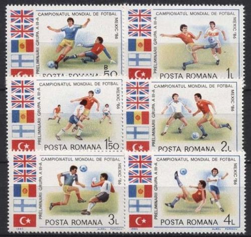 Rumänien 1985 Qualifikation zur Fußball-WM 1986 in Mexiko 4193/98 postfrisch
