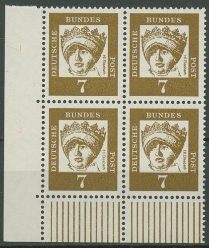 Bund 1961 Bedeutende Deutsche Bogenmarken 348 x 4er-Block Ecke 3 postfrisch