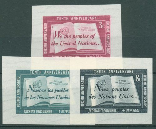 UNO New York 1955 10 Jahre UNO 42/44 Einzelmarken aus Block 1 postfrisch