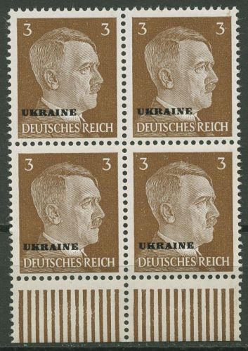 Ukraine 1941 Freimarke Hitler mit Aufdruck 4er-Block Unterrand 2 postfrisch