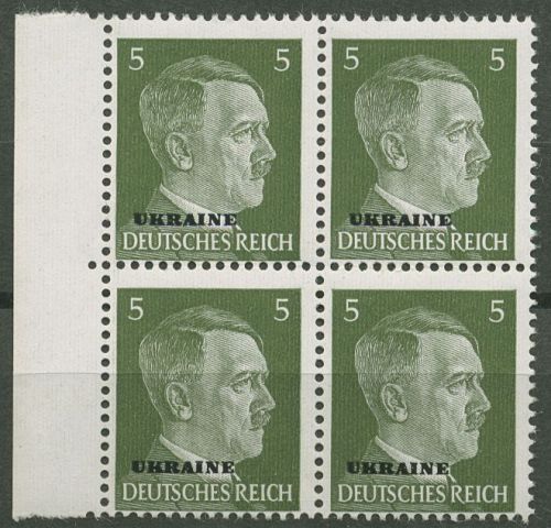 Ukraine 1941 Freimarke Hitler mit Aufdruck 4er-Block Seitenrand 4 SR postfrisch