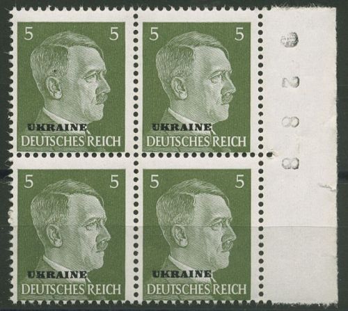 Ukraine 1941 Hitler mit Aufdruck 4er-Block Bogenzähl-Nr. 4 SR postfrisch