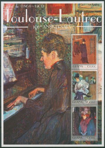 Ghana 2001 Gemälde von Henri de Toulouse-Lautrec 3309/11 K postfrisch (C41032)