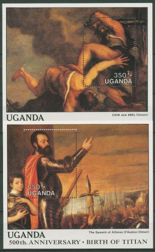 Uganda 1988 500. Geburtstag von Tizian Gemälde Block 83/84 postfrisch (C41079)