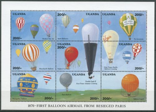 Uganda 1992 Erste Ballon-Luftpost 1870 aus Paris 1039/47 K postfrisch (C23546)