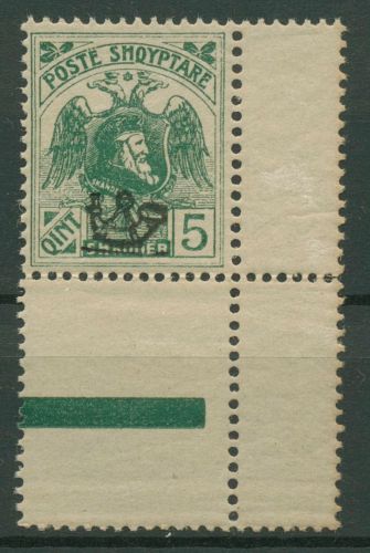 Albanien 1920 Skanderbeg & Doppeladler mit Aufdruck 77 I Ecke mit Falz, gefaltet