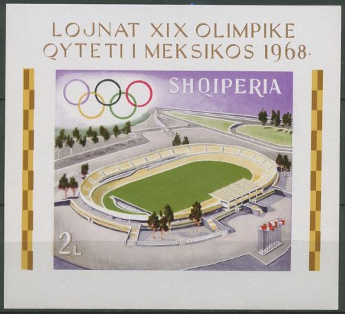 Albanien 1968 Olympia Sommerspiele Mexiko Stadion Block 33 B postfrisch (C61188)
