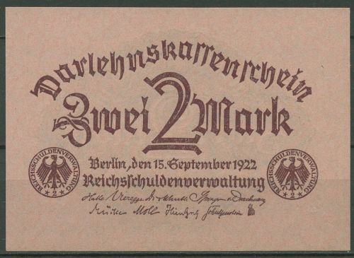 Dt. Reich 2 Mark 1922, DEU-196 kassenfrisch (K1078)