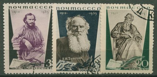 Sowjetunion 1935 25. Todestag von Lew Tolstoj 536/38 C gestempelt