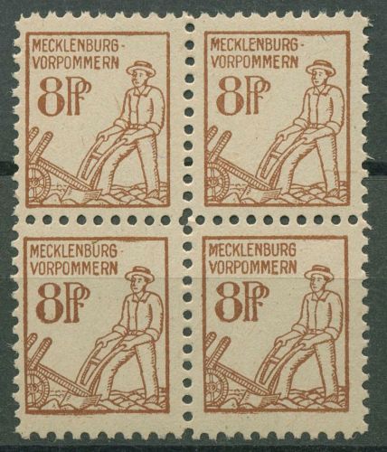 SBZ Mecklenburg-Vorpommern 1945 Freimarke mittelsiena 15 a 4er-Block postfrisch