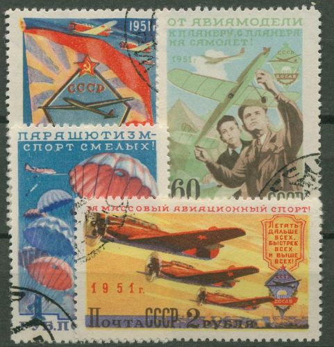 Sowjetunion 1951 Flugsport Fallschirmspringen Modellflug 1593/96 gestempelt