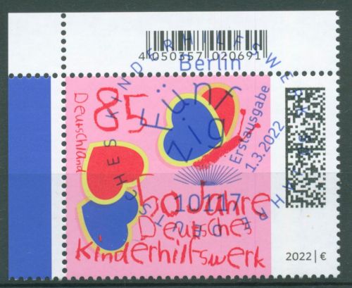 Bund 2022 Deutsches Kinderhilfswerk Schmetterlinge 3676 gestempelt