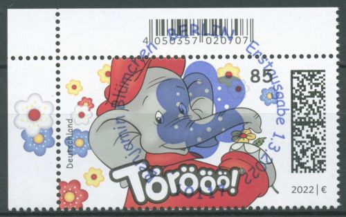 Bund 2022 Elefant Benjamin Blümchen 3677 gestempelt