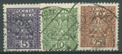 Polen 1928 Freimarken Staatswappen 261/63 gestempelt