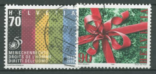 Schweiz 1998 Weihnachten Erklärung der Menschenrechte 1670/71 gestempelt