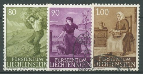 Liechtenstein 1961 Ländliche Motive: Bauern und Arbeiter 411/13 gestempelt