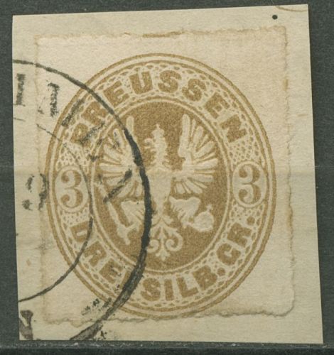 Preußen 1861 Wappenadler 18 a gestempelt, Briefstück