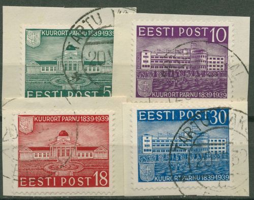 Estland 1939 100 Jahre Kurort Pernau (Pärnu) 148/51 gestempelt, Briefstücke