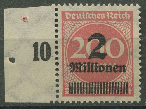 Dt. Reich 1923 mit lieg. Wasserzeichen Seitenrand 309 A Pa Y SR li. postfrisch