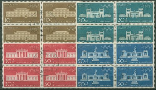 Bund 1970 Olympia´72 Sommerspiele München Bauwerke 624/27 4er-Block gestempelt