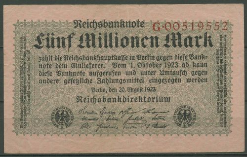 Dt. Reich 5 Millionen Mark 1923, DEU-117a Serie G, gebraucht (K1239)
