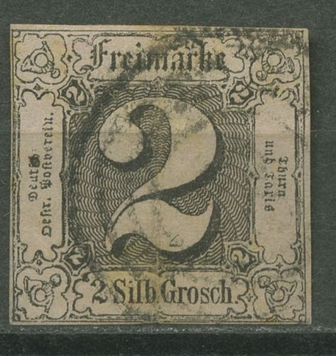 Thurn und Taxis 1852/58 2 Silbergroschen 5 gestempelt, kleiner Fehler