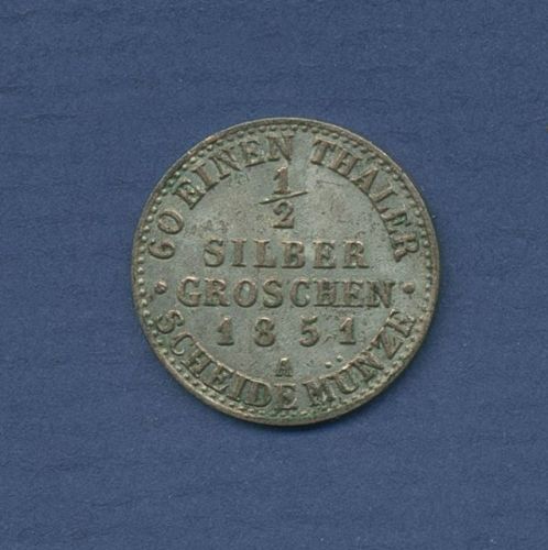 Preußen 1/2 Silbergroschen 1851 A, König Friedrich Wilhelm IV., J 65 ss+ (m6640)