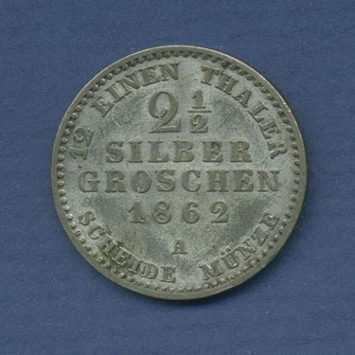 Preußen 2 1/2 Silbergroschen 1862 A, König Wilhelm I., J 90, ss+ (m6643)