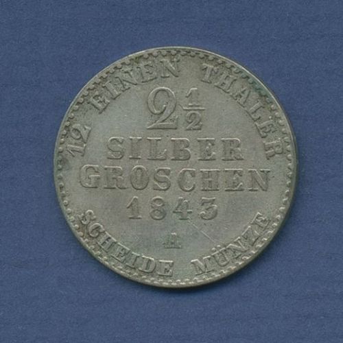 Preußen 2 1/2 Silbergroschen 1843 A, Friedrich Wilhelm IV., J 67 ss + (m6642)