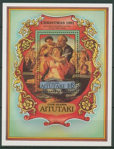 Aitutaki 1991 Weihnachten Gemälde Block 78 postfrisch (C41135)